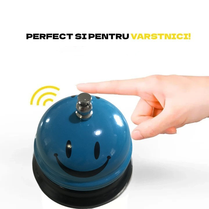 Clopotel Metalic Multifunctional, Vivimall, Albastru Deschis cu Imprimeu Smiley Face, 7.5x7.5x6.5 cm, Receptie, Restaurant - vivimall.ro