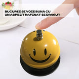 Clopotel Metalic Multifunctional, Vivimall, Galben cu Imprimeu Smiley Face, 7.5x7.5x6.5 cm, Receptie, Restaurant, Cafenele - vivimall.ro