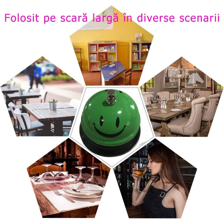 Clopotel Metalic Multifunctional, Cu Imprimeu Smiley Face, Receptie, Restaurant, Cafenele