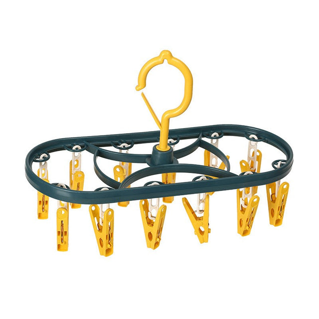 Uscator de Rufe Suspendat Vivimall, cu 12 Carlige, Rotire 360 Grade, Protectie Vant, Mateiral Plastic, Usor de Depozitat, Multifunctional, 30 x 12.5 cm, Albastru/Galben - vivimall.ro