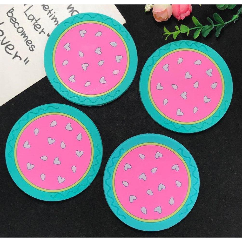 Suport pentru Pahar, Vivimall, Model Pepene, din PVC, 10 cm, Rezistent la Caldura, Verde/Roz - vivimall.ro