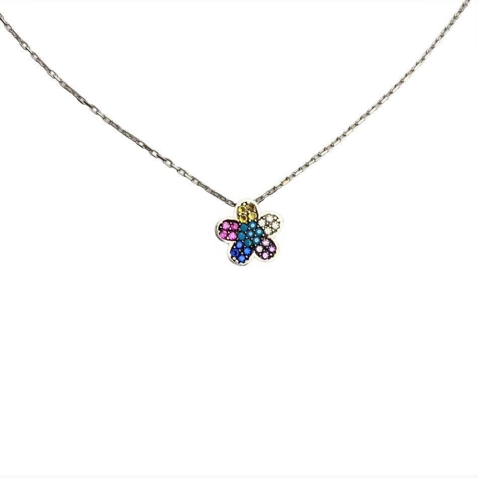 Сребърно колие 925 с цвете, циркони, E 42 см