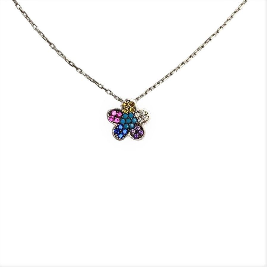 Сребърно колие 925 с цвете, циркони, E 42 см