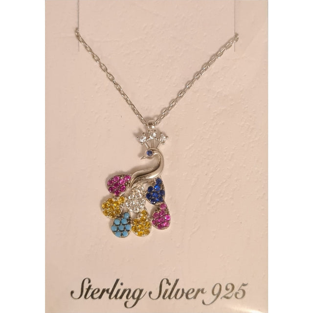 Colier Argint 925 Paun cu Coronita, cu Zirconiu, Colorat - vivimall.ro