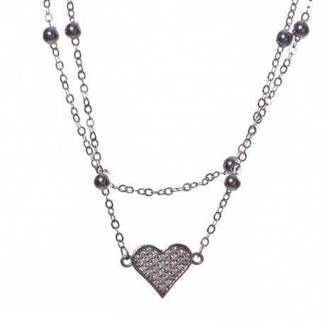 Colier din Argint 925 cu pandantiv inima cu pietre reglabil, 42 cm