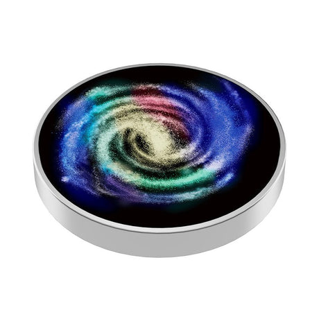 Spinner giroscopic metalic Flippy Milky Way, vedere frontală, oțel inoxidabil argintiu, efect optic Galaxie