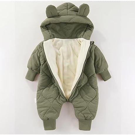 Combinezon de Iarna, Vivimall, pentru Bebelusi, din Bumbac, cu Urechi, Mansete Elastice, Unisex, 73 cm, Verde - vivimall.ro