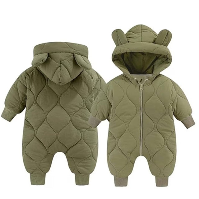 Combinezon de Iarna, Vivimall, pentru Bebelusi, din Bumbac, cu Urechi, Mansete Elastice, Unisex, 73 cm, Verde - vivimall.ro