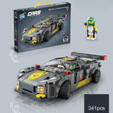 Set de Constructie Masina de Curse, Vivimall, 14.4x5.6x4.5 cm, 341 de Piese, Masina Sport cu Pilot, 6 ani, Gri - vivimall.ro