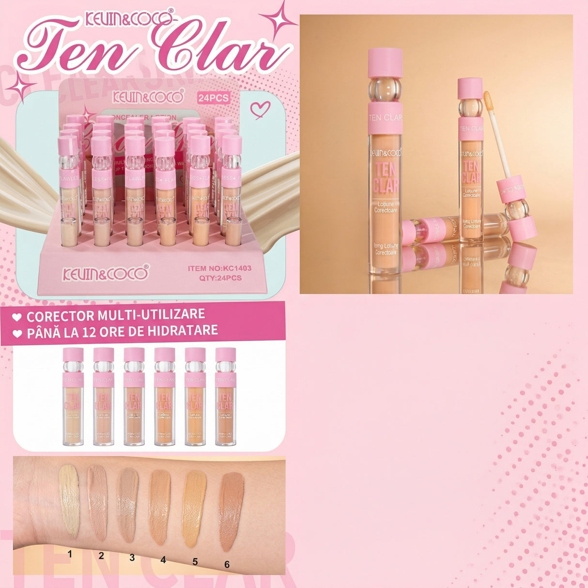 Corector Lichid pentru Ten, Kevin Coco, Clear Skin, Nuanta Bej Deschis, Subton Roz Piersica - vivimall.ro