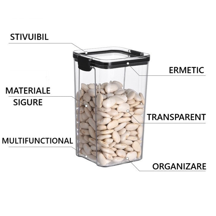 Recipient Din Plastic, Pentru Alimente/Obiecte, Inchidere Ermetica, 10.2 X 18.5 Cm, 1300 Ml, Transparent - vivimall.ro
