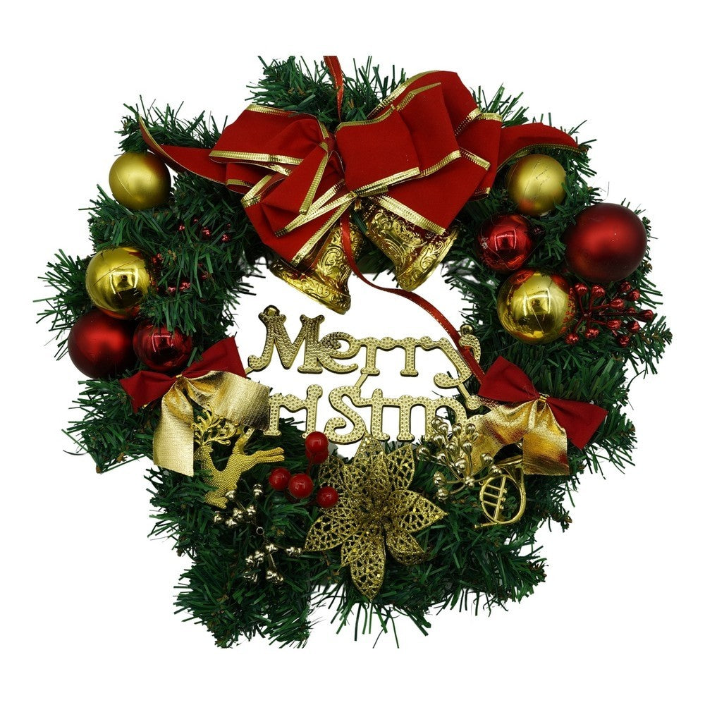 Coronita de Craciun pentru usa, Rosu/Auriu/Verde, 40 cm, PVC, Artificiala, Decorata, Interior/Exterior, Vivimall - vivimall.ro
