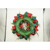 Coronita de Craciun pentru usa, Rosu/Verde, 40 cm, PVC, Artificiala, Decorata, cu LED, Interior/Exterior, Vivimall - vivimall.ro