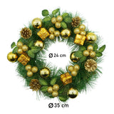 Coronita de Craciun pentru usa, Verde/Auriu, 35 cm, PVC, Artificiala, Decorata, Interior/Exterior, Vivimall - vivimall.ro