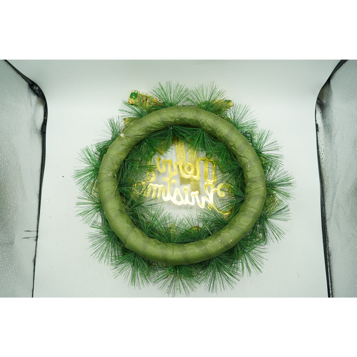 Coronita de Craciun pentru usa, Verde/Auriu, 40 cm, PVC, Artificiala, Decorata, Interior/Exterior, Flippy - vivimall.ro