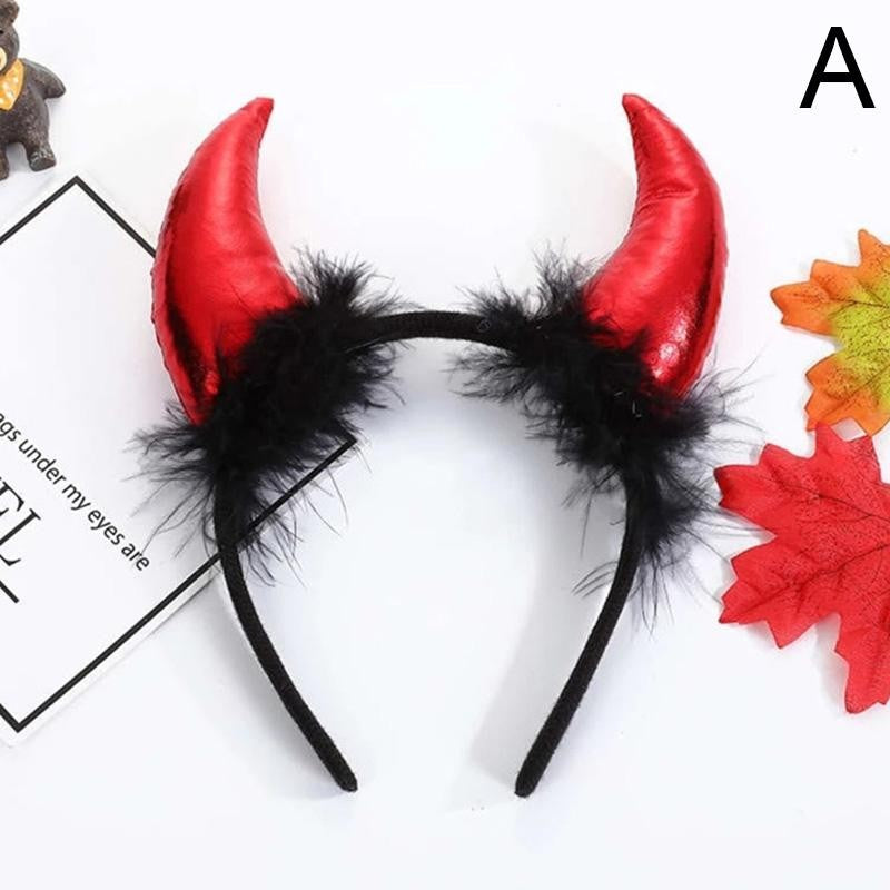 Coronita Deghizare, Vivimall, Model Cornite Devil, Rosu Satinat cu Puf Negru, Marime Universala - vivimall.ro