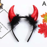 Coronita Deghizare, Vivimall, Model Cornite Devil, Rosu Satinat cu Puf Negru, Marime Universala - vivimall.ro