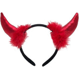 Coronita Deghizare, Vivimall, Model Cornite Devil, Rosu Satinat cu Puf Rosu, Marime Universala - vivimall.ro