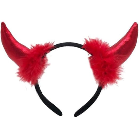 Coronita Deghizare, Vivimall, Model Cornite Devil, Rosu Satinat cu Puf Rosu, Marime Universala - vivimall.ro