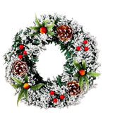 Coronita pentru Craciun Vivimall, diametru 40 cm, din brad artificial, decorata cu conuri si merisoare, inzapezit, Verde/Alb - vivimall.ro