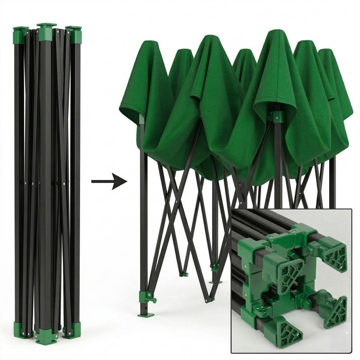 Cort Pavilion 3x3m, Flippy, Cadru Metal Pliabil Ranforsat, Acoperis 420D 280gram/mg PVC Polyester Oxford pentru Curte, Gradina, Evenimente, Verde - vivimall.ro