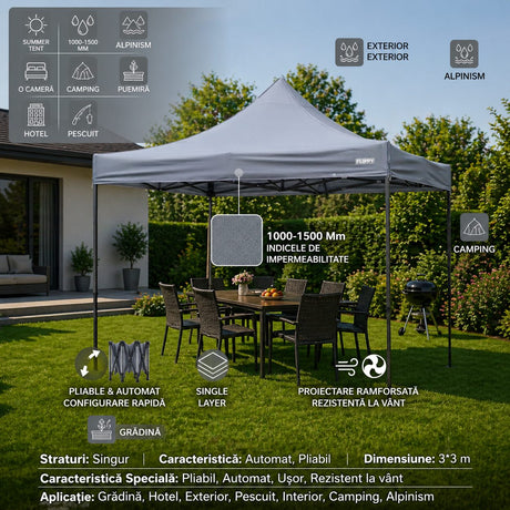Detaliu cadru metal ranforsat pavilion pliabil Flippy 3x3m, îmbinări structurale întărite
