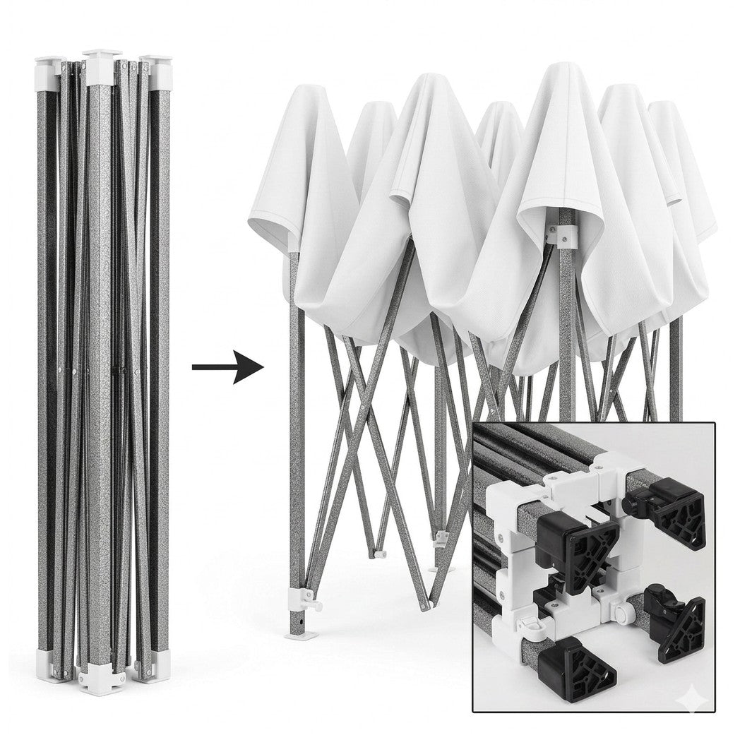 Cort Pavilion 3x3m, Flippy, Cadru Metal Pliabil Ranforsat, Acoperis 420D 280gram/mg PVC Polyester Oxford pentru Curte, Gradina, Evenimente, Alb - vivimall.ro