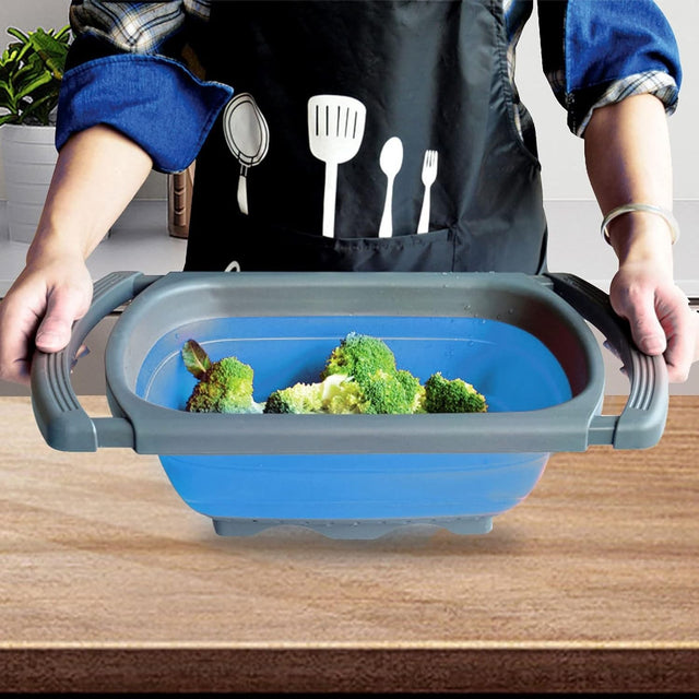 Cos De Scurgere Retractabil Pentru Chiuveta, Cu Filtru, Pentru Fructe Si Legume, De Uz Casnic, 39X12 Cm, Design Extensibil Pana La 61 Cm, Cu Manere De Prindere - vivimall.ro