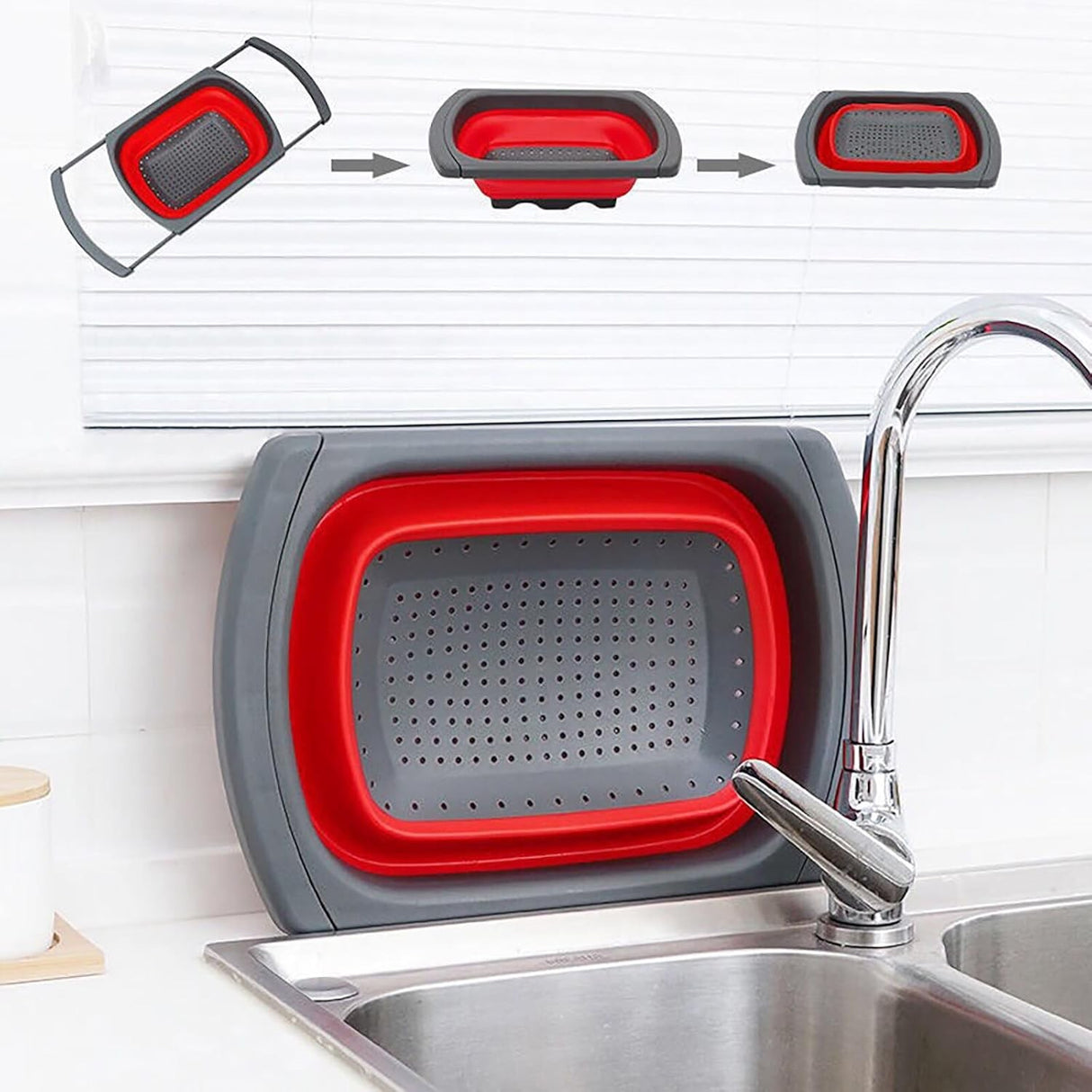 Cos De Scurgere Retractabil Pentru Chiuveta, Cu Filtru, Pentru Fructe Si Legume, De Uz Casnic, 39X12 Cm, Design Extensibil Pana La 61 Cm, Cu Manere De Prindere - vivimall.ro