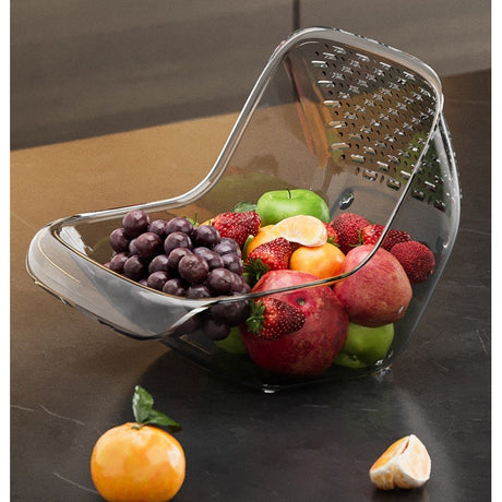 Cos de Spalat Legume/Fructe, Vivimall, cu Scurgere Apa, din PET, 15.5 x 18.6 x 16.2 cm, Transparent - vivimall.ro