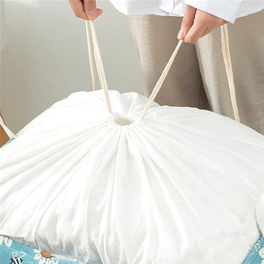 Cos depozitare, Vivimall, Capac cu Snur, 175 L, Confectionat din Bumbac si un Strat Impermeabil, 50 x 50 x 70 cm, Albastru Deschis, Imprimeu Flori - vivimall.ro