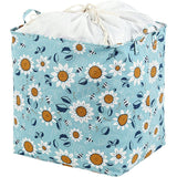 Cos depozitare, Vivimall, Capac cu Snur, 175 L, Confectionat din Bumbac si un Strat Impermeabil, 50 x 50 x 70 cm, Albastru Deschis, Imprimeu Flori - vivimall.ro