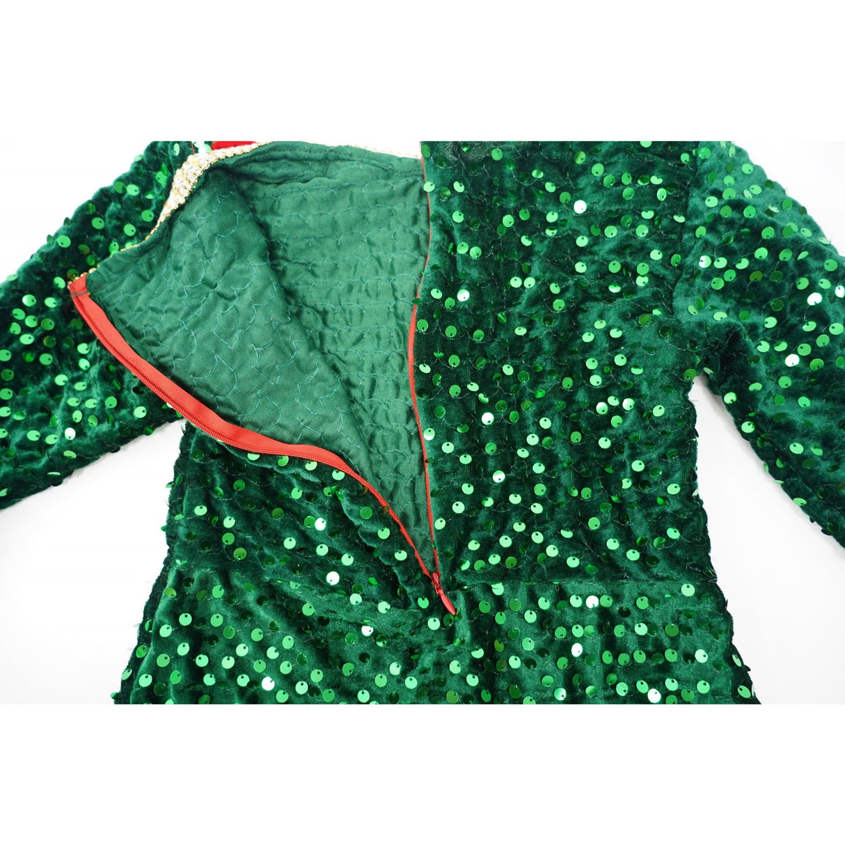 Costum Craciun, Flippy, Spiridus, rosu-verde,  7 - 9 ani, catifea - vivimall.ro