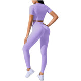 Costum pentru Fitness/Yoga, Flippy, pentru Femei, Material Elastic, Spandex, Talie Inalta, Mov, Marime L - vivimall.ro