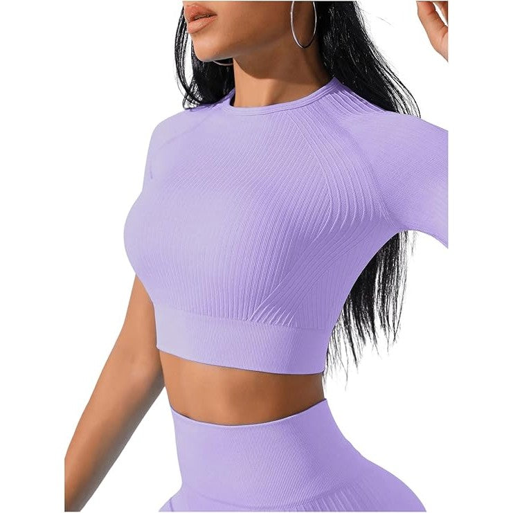 Costum pentru Fitness/Yoga, Flippy, pentru Femei, Material Elastic, Spandex, Talie Inalta, Mov, Marime S - vivimall.ro