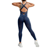 Costum Sport de Dama, Vivimall, One Piece, pentru Yoga, Elastic, Fara Cusaturi, Albastru Marin, Marime L - vivimall.ro