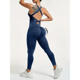 Costum Sport de Dama, Vivimall, One Piece, pentru Yoga, Elastic, Fara Cusaturi, Albastru Marin, Marime M - vivimall.ro