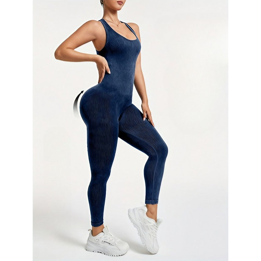 Costum Sport de Dama, Vivimall, One Piece, pentru Yoga, Elastic, Fara Cusaturi, Albastru Marin, Marime S - vivimall.ro