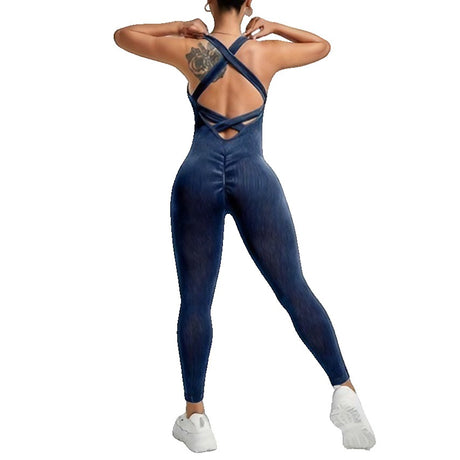 Costum sport damă Vivimall One Piece albastru marin, vedere frontală, marime XL, bretele în formă de U