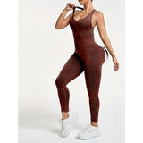 Costum Sport de Dama, Vivimall, One Piece, pentru Yoga, Elastic, Fara Cusaturi, Maro Inchis, Marime M - vivimall.ro