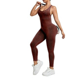 Costum Sport de Dama, Vivimall, One Piece, pentru Yoga, Elastic, Fara Cusaturi, Maro Inchis, Marime M - vivimall.ro