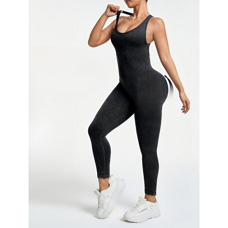 Costum sport negru Vivimall One Piece, detaliu spate decupat cu bretele în formă de X, mărime M