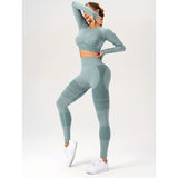 Costum Sport de Dama, Vivimall, pentru Yoga, Talie Inalta, Top Scurt, Elastic, Verde Menta, Marime M - vivimall.ro