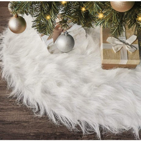 Covor pentru bradul de Craciun, diametru 90 cm, blana grosime 7 cm, alb - vivimall.ro