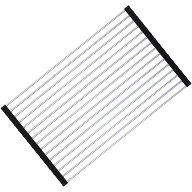 Covoras de Scurgere pentru Chiuveta Bucatarie, din Otel Inoxidabil, Suport Chiuveta, Pliabil, Antiderapant, Usor de Curatat si de Depozitat, 37x30 cm, 15 Tuburi, Negru - vivimall.ro