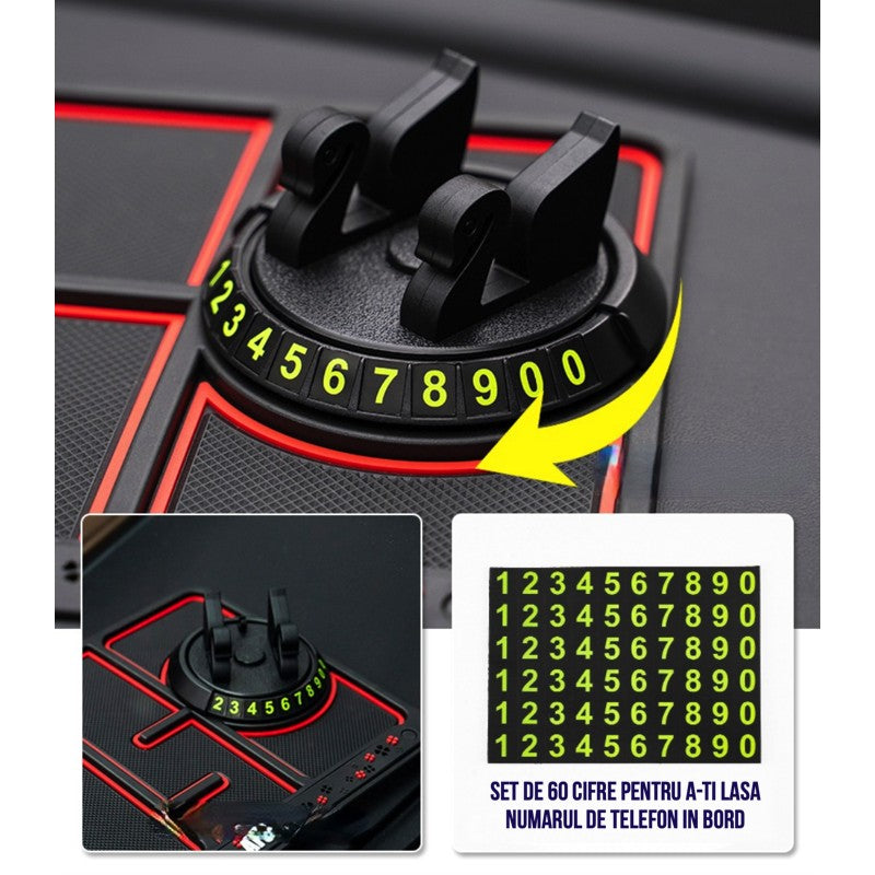 4 в 1 противоплъзгаща постелка/подложка за табло за кола, универсална, поставка за телефон в кола, таблет, GPS, въртене на 360°, многофункционална, телефонен номер, аромат 