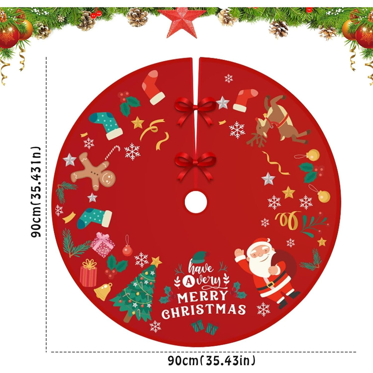 Covoras Pentru Bradul De Craciun, Din Tesatura Pufoasa, Cu Fundite De Prindere, Diametru 90 Cm
