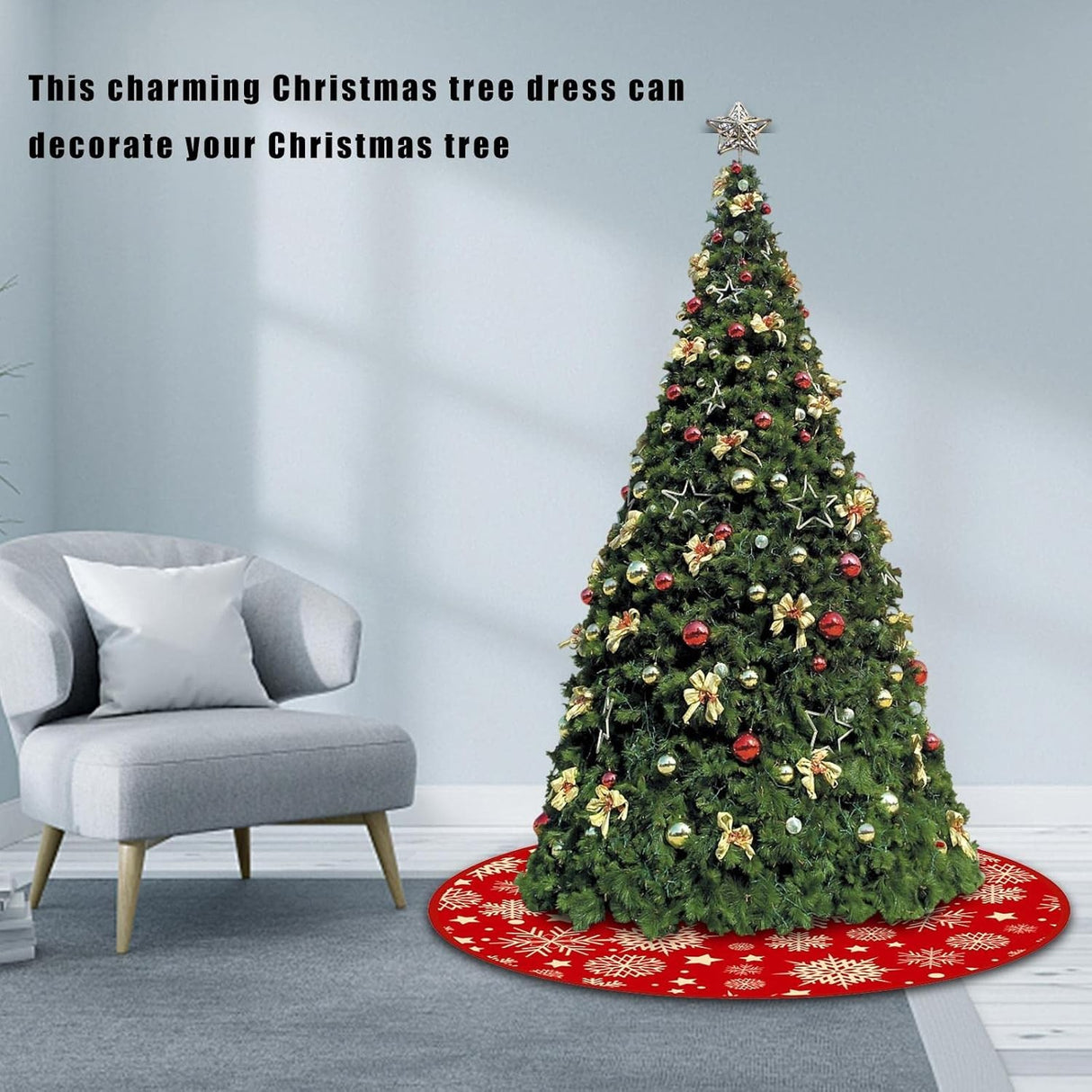 Covoras Pentru Bradul De Craciun, Din Tesatura Pufoasa, Cu Fundite De Prindere, Diametru 90 Cm - vivimall.ro