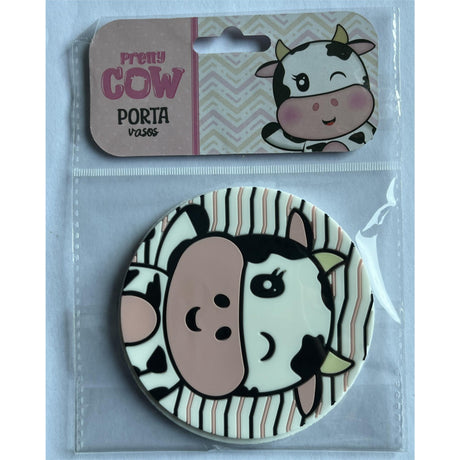 Suport pentru Pahar, Vivimall, Model Vacuta, din PVC, 10 cm, Rezistent la Caldura, Alb/Negru - vivimall.ro