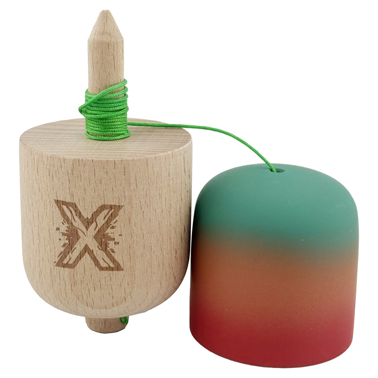 Kendama Pill X Originala, Flippy, Profesionala Model Rubber Grip Pilula, din Lemn, Varsta 9+, Ata 62/65 cm, 11 x 5 x 5 cm, Gradient Verde/Portocaliu/Rosu - vivimall.ro
